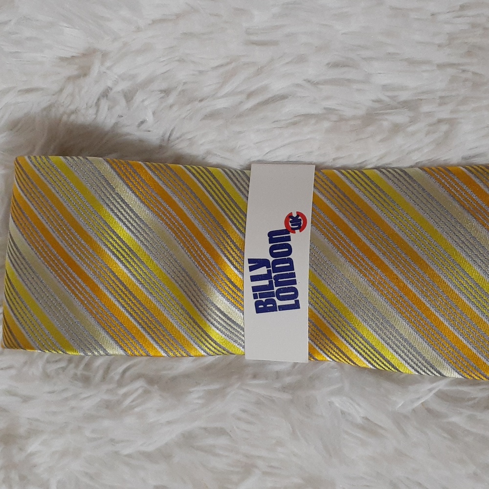BILLY LONDON 100% Silk Tie Diagonal Yellow & Orange Stripes NWT